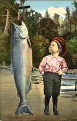 Boy with Large Fish Fishing Postcard Postcard