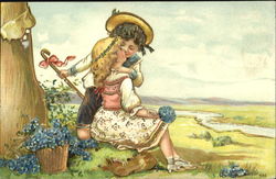 Boy and Girl Kissing by Tree Postcard