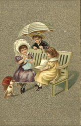 Three Children on a Bench Postcard