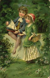 Girl and Boy with Toy Boat Postcard