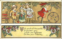 Four Children Playing Postcard