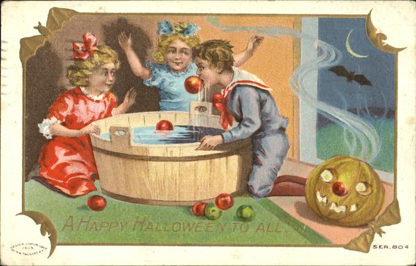 Children Bobbing for Apples Halloween