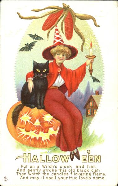 Series 216-A Pretty Witch Cat JOL Halloween