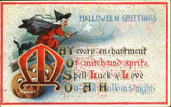 Witch on Broom Halloween Greetings