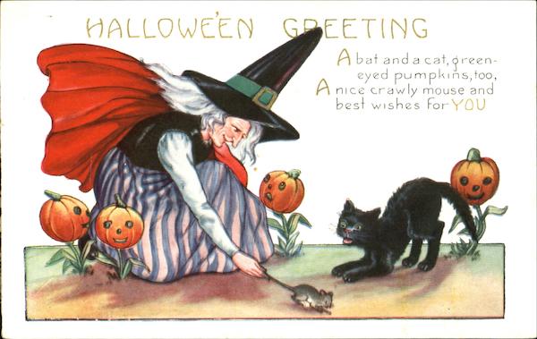 Witch Mouse Cat Halloween Greeting