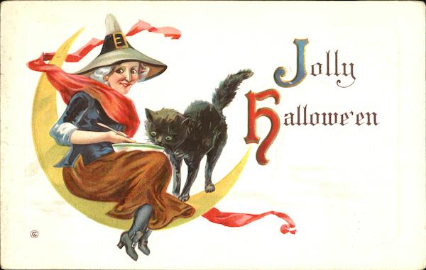 Series 332-D Witch Moon Cat Jolly Halloween