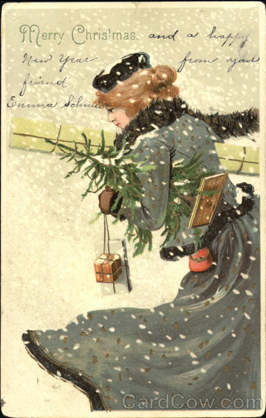 Merry Christmas Woman with Gifts