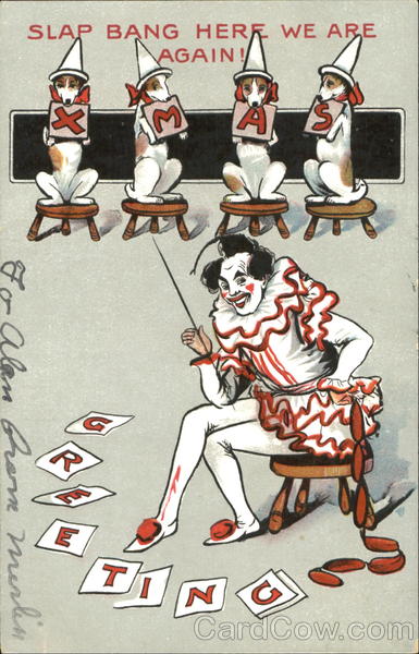 Xmas Greeting Clown Dogs Christmas