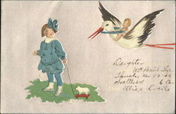 Children, Stork Postcard