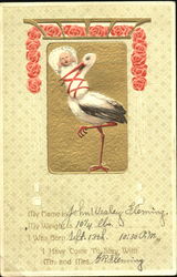 Stork with Baby Announcement Postcard