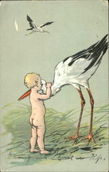 Baby with Stork Postcard