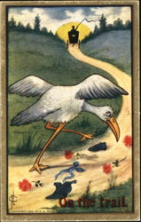 Stork "On the Trail" Babies Postcard Postcard