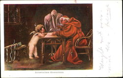 Satisfaction Guaranteed Stork, Cupid, Monk Postcard