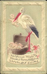 Embossed Stork, Baby Postcard