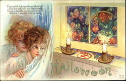 Series H-12 Gobblins and Witch at Window Halloween Postcard Postcard