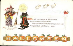 Halloween Witch Black Cat Owls H-17 Postcard Postcard