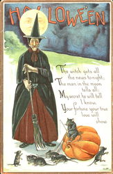 Halloween Witch Mice Pumpkin Postcard