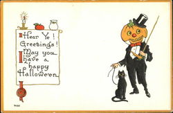 Series 7035 Dressed Pumpkin Hear Ye! Greetings!  Halloween Postcard Postcard