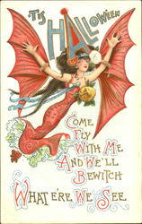 Series 981 Good Witch Flying Wings Halloween Postcard Postcard