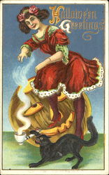 Smoking JOL Woman Halloween Greetings Postcard