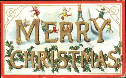 Merry Christmas Large Letter Elves Postcard