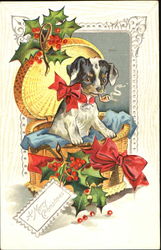 A Merry Christmas Puppy Smoking Pipe Postcard