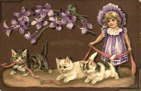 Pretty Girl & Kittens Cats