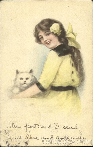 Girl with White Cat Cats