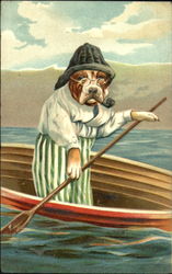 Dog in Row Boat Smoking a Pipe Postcard