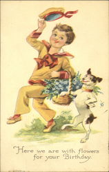 Here We Are With Flowers For Your Birthday Postcard