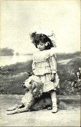 Girl at Lake with Dog Postcard