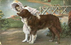 Girl with Dog at Lake Postcard