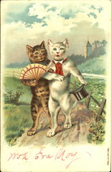 Dressed Cat Couple Postcard