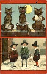 Singing Cats on Fence Postcard
