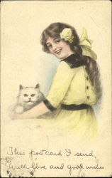Girl with White Cat Postcard