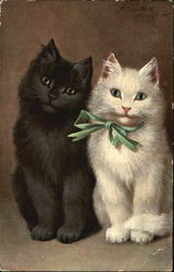 Black Kitten with White Kitten in Green Bow Postcard