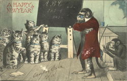 A Happy New Year - Monkeys & Cats Postcard