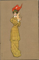 Woman with Pig Postcard