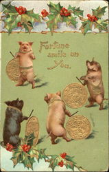 Fortune Smile On You Pigs Postcard Postcard