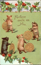 Fortune Smile On You Pigs Postcard Postcard