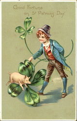 Good Fortune On St. Patrick's Day Pigs Postcard Postcard