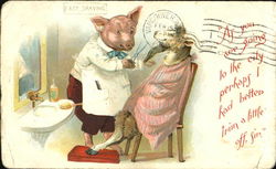 Pig & Goat Shaving Postcard