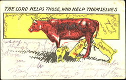 The Lord Helps Those Who Help Themselves Pigs Postcard Postcard