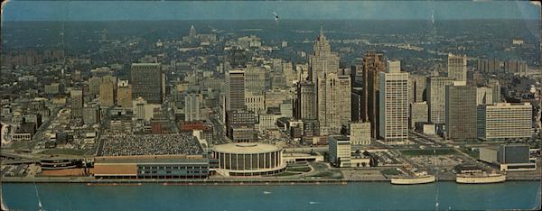 Aerial View Of Detroit's Civic Center And Skyline Michigan