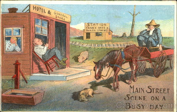 Main Street Scene On A Busy Day Comic, Funny