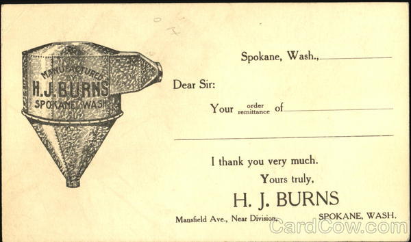H. J. Burns, Mansfield Ave. Spokane Washington Advertising