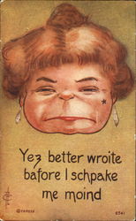 Yez Better Wroite Bafore I Schpake Me Moind Comic, Funny Postcard Postcard