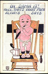Oh Damn It! Well, That's What Papa Always Says Comic, Funny Postcard Postcard