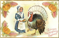 Wishing You Thanksgiving Happiness Pilgrims Postcard Postcard