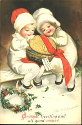Christmas Greeting And All Good Wishes Children Postcard Postcard
